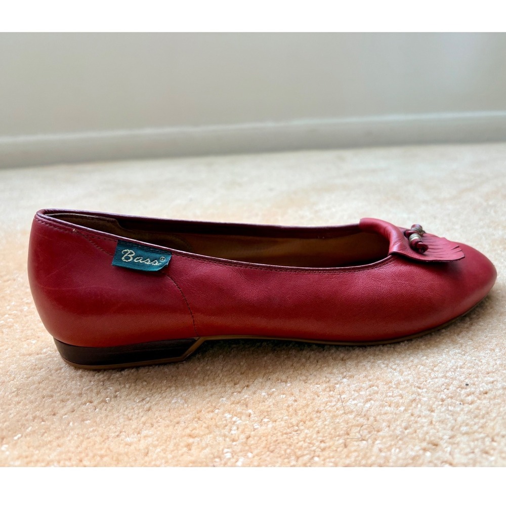 Vintage G.H. Bass Red Leather Tassel Loafer Flats Women Shoes Size 8 Peppy Retro